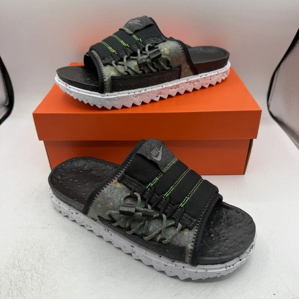 Nike Asuna Crater Slide Sandals Mens Sz 8 Black Grey White Slip On DJ4629-002